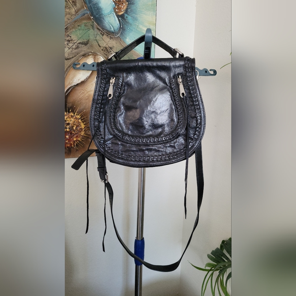 Rebecca Minkoff Black Leather Vanity Saddle Bag.
